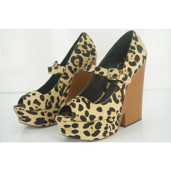 Steve Madden Leopard Hair Knockout Mary Jane Pump Size 8 New Wedge Open Toe$200 - Picture 3 of 11